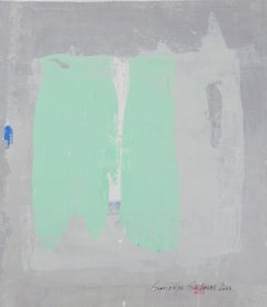 static 438 Framed abstract green painting, Painting, Acrylic on Paper