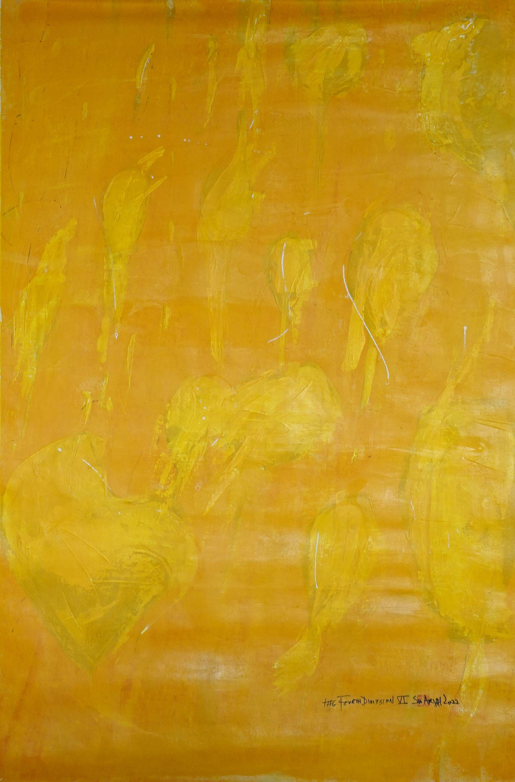 Fourth Dimension VI  This yellow is a home decor color you can be bold with and always makes a statement.  this abstract one-of-a-kind painting is signed dated and   stamped on the front.   Delivered rolled in a Tube.  $1400 acrylic paint, 