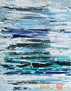 VAGUE. I  Abstract framed blue  painting, Painting, Acrylic on Paper