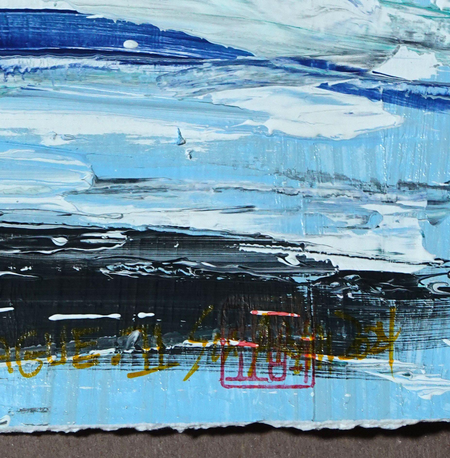 VAGUE. II  Quadro astratto blu incorniciato, Pittura, Acrilico su carta - Painting Espressionismo astratto di Sia Aryai
