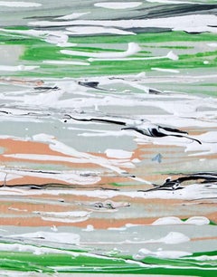 VAGUE. III Abstract white framed green painting, Painting, Acrylic on Paper