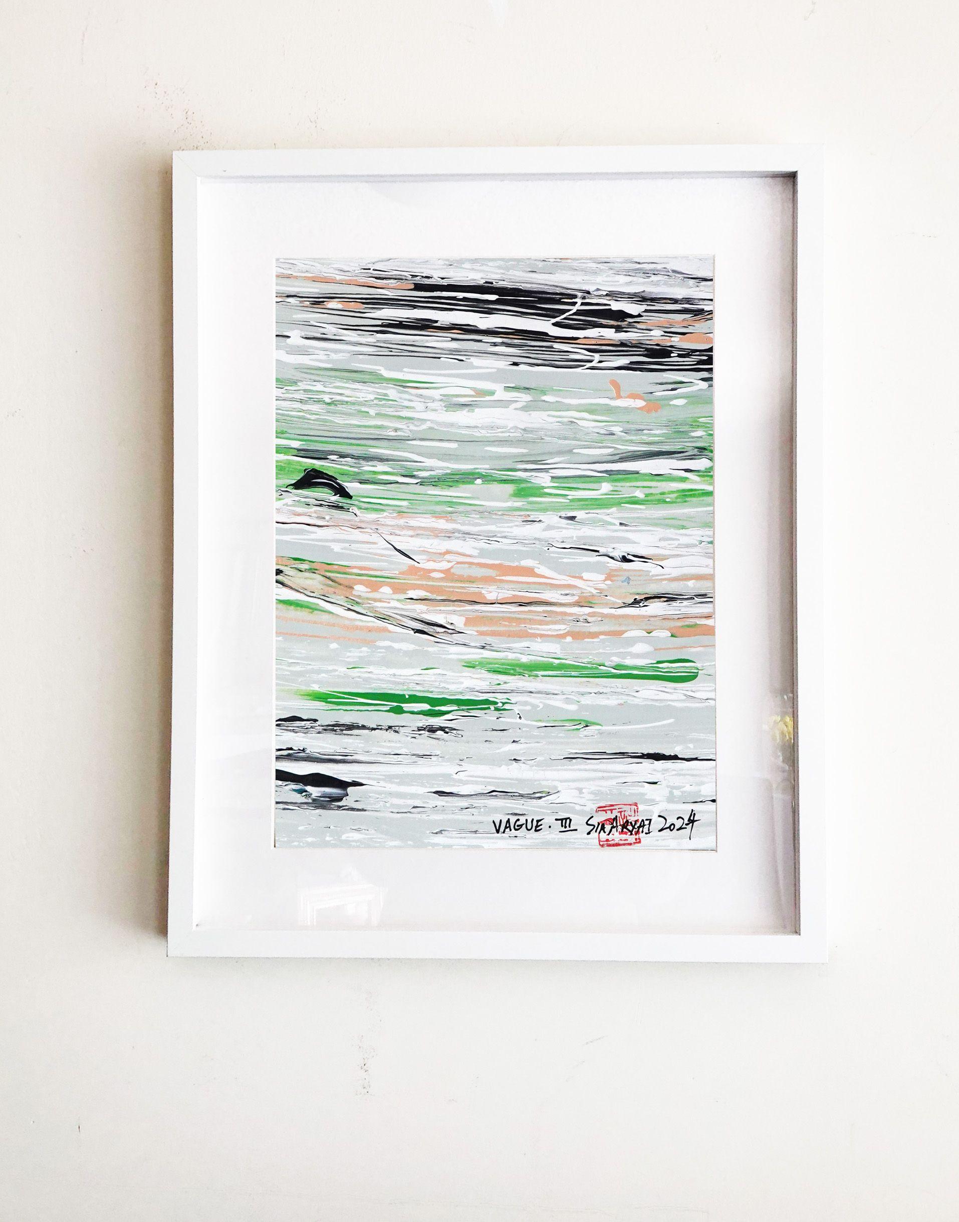Las pinceladas dinámicas aportan una sensación de   bailando como las olas de la serie VAGUE.     La pintura es de 8X10â