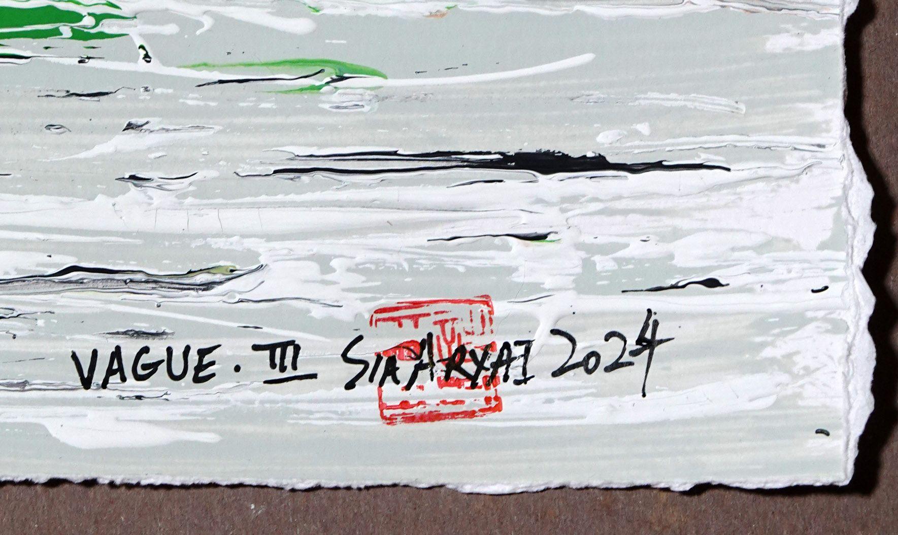 VAGUE. Abstraktes weiß gerahmtes grünes Gemälde, Acryl auf Papier, III im Angebot 1