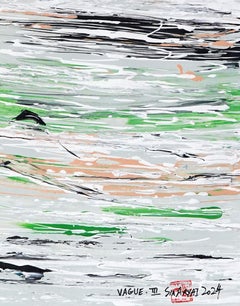 VAGUE. III Abstract white framed green painting, Painting, Acrylic on Paper