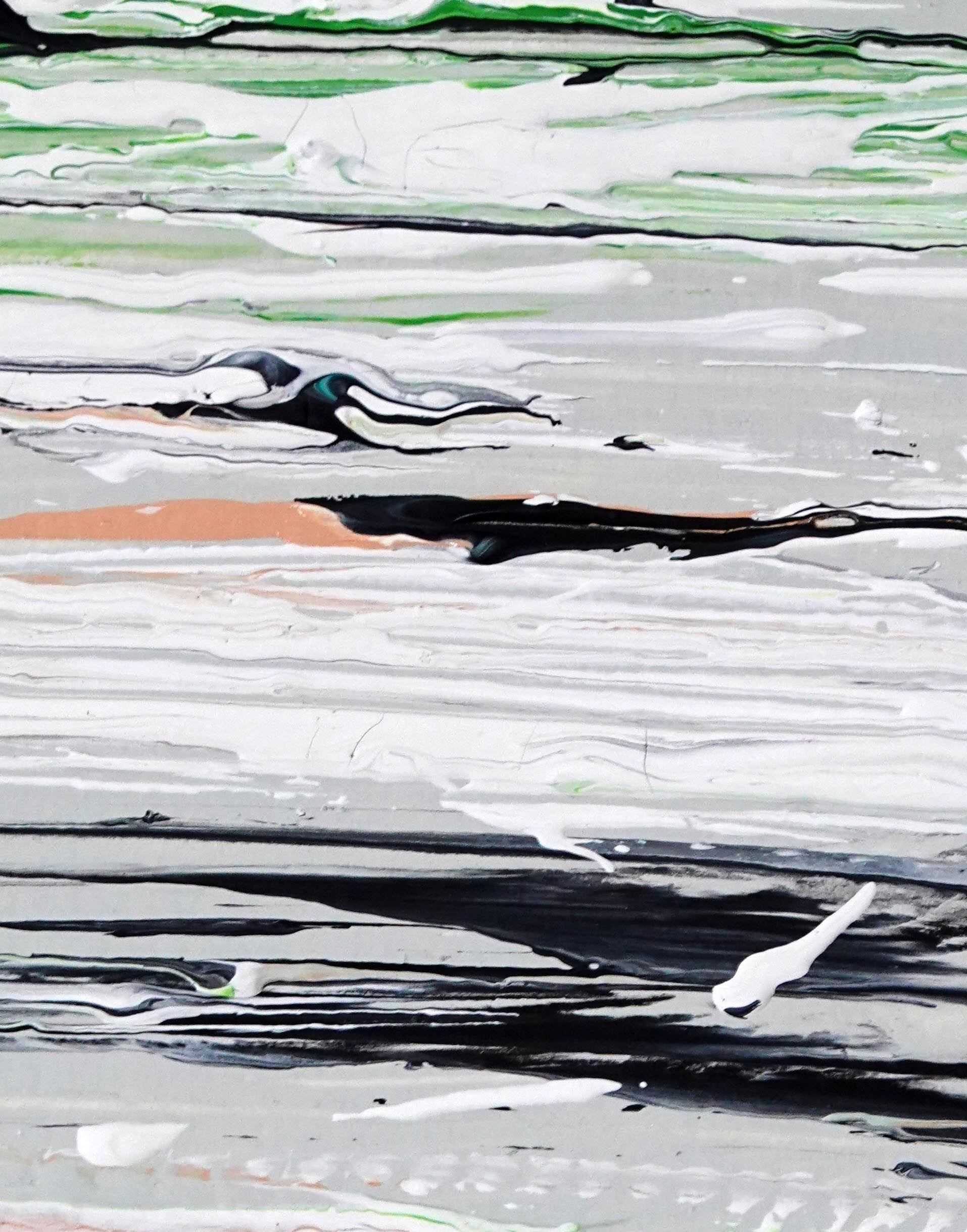 VAGUE. IV  Abstraktes, weiß gerahmtes grünes Gemälde, Acryl auf Papier (Surrealismus), Painting, von Sia Aryai