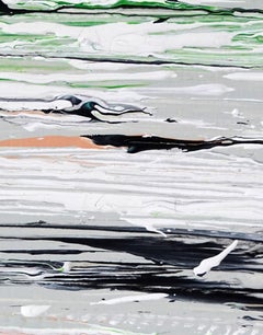 VAGUE. IV  Abstract white framed green painting, Painting, Acrylic on Paper