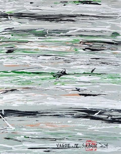 VAGUE. IV  Abstract white framed green painting, Painting, Acrylic on Paper