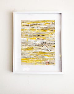 VAGUE. V  Abstract white framed yellow painting, Painting, Acrylic on Paper