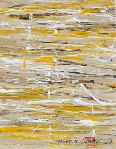 VAGUE. V  Abstract white framed yellow painting, Painting, Acrylic on Paper
