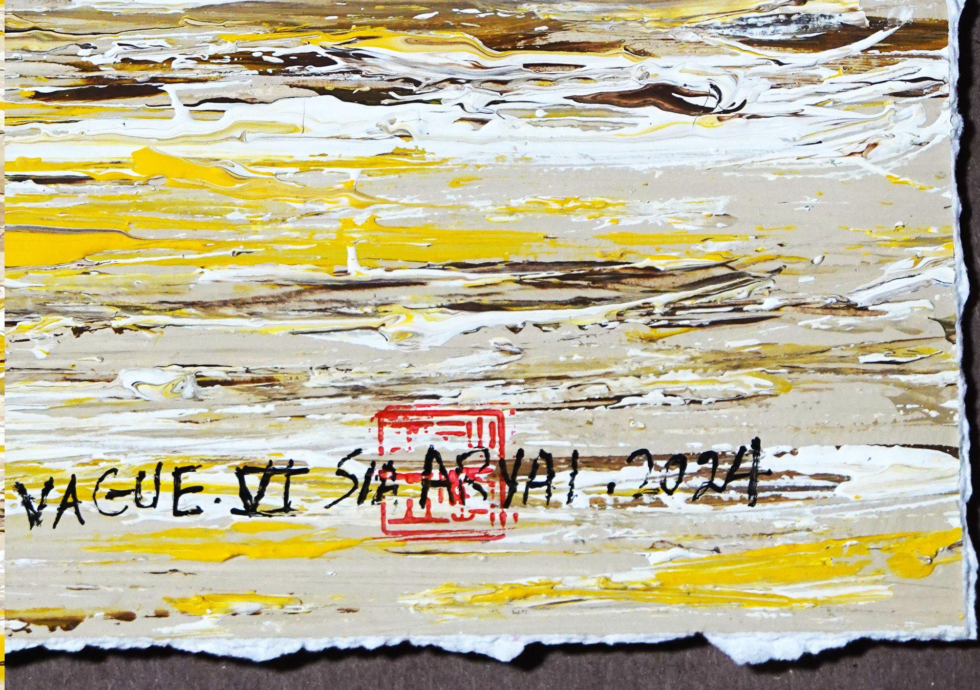 VAGA. VI Cuadro abstracto enmarcado amarillo vibrante, Pintura, Acrílico sobre papel - Painting Surrealista de Sia Aryai