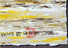 VAGUE. VI Abstract framed vibrant yellow painting, Painting, Acrylic on Paper