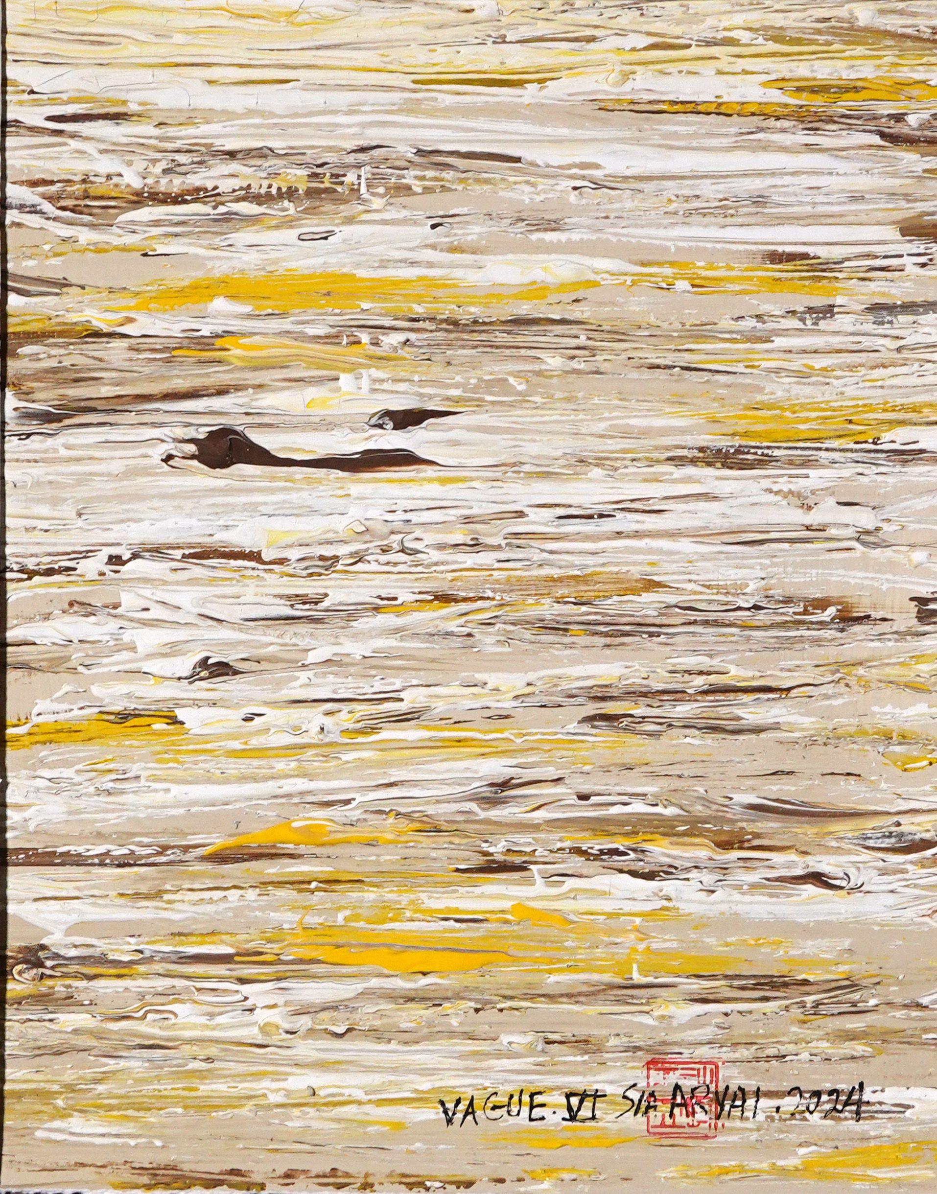 VAGA. VI Cuadro abstracto enmarcado amarillo vibrante, Pintura, Acrílico sobre papel - Painting de Sia Aryai