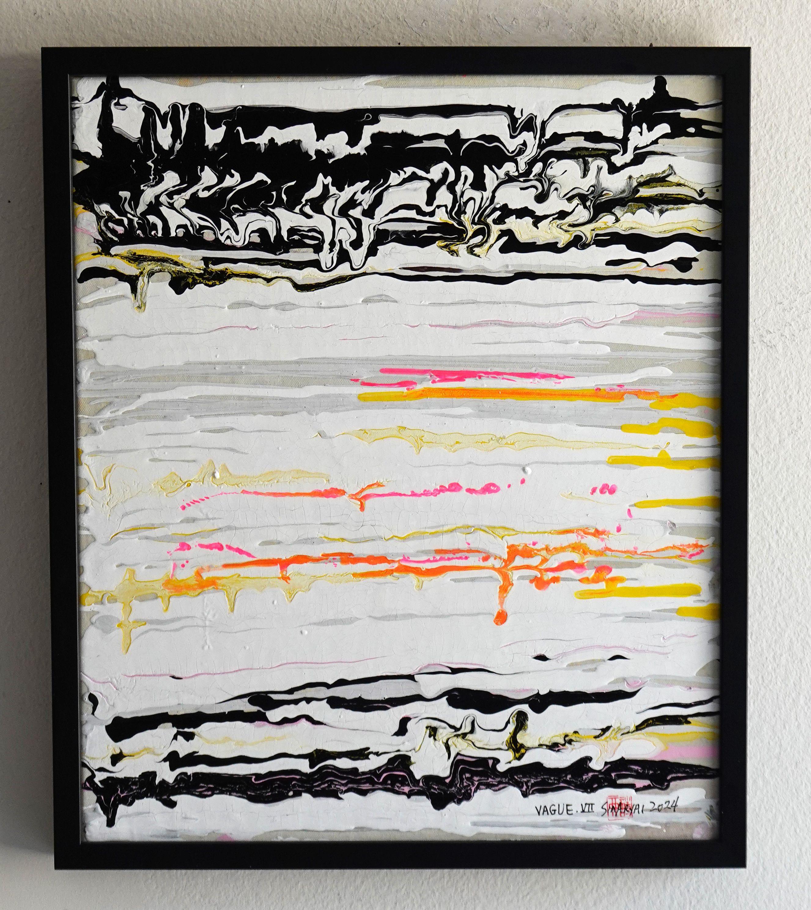 VAGUE. Abstraktes gerahmtes, lebendiges Gemälde, Acryl auf Leinwand, VII (Abstrakter Expressionismus), Painting, von Sia Aryai