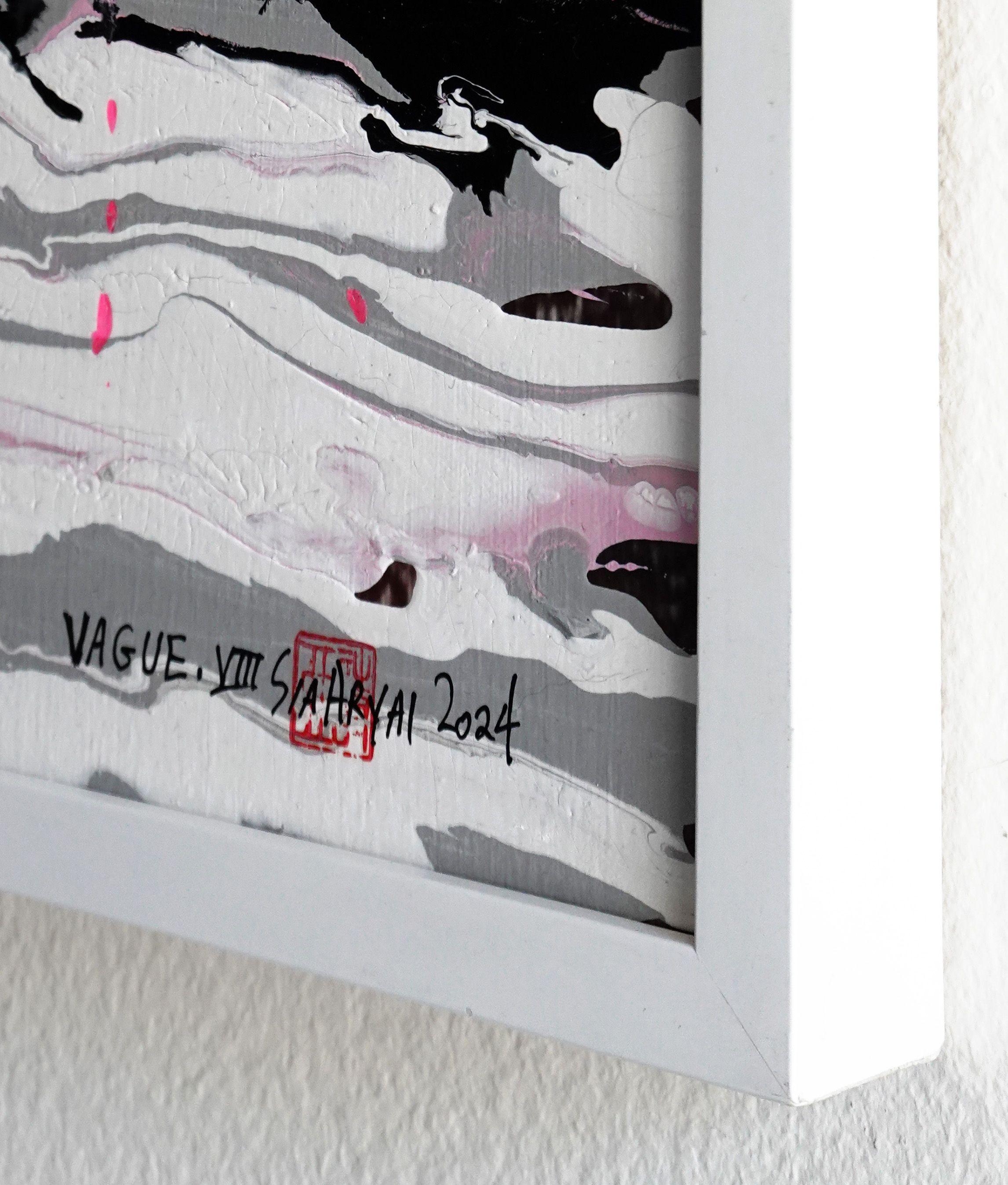 VAGUE. VIII Quadro astratto surreale con cornice bianca, Pittura, Acrilico su tela - Painting Surrealismo di Sia Aryai