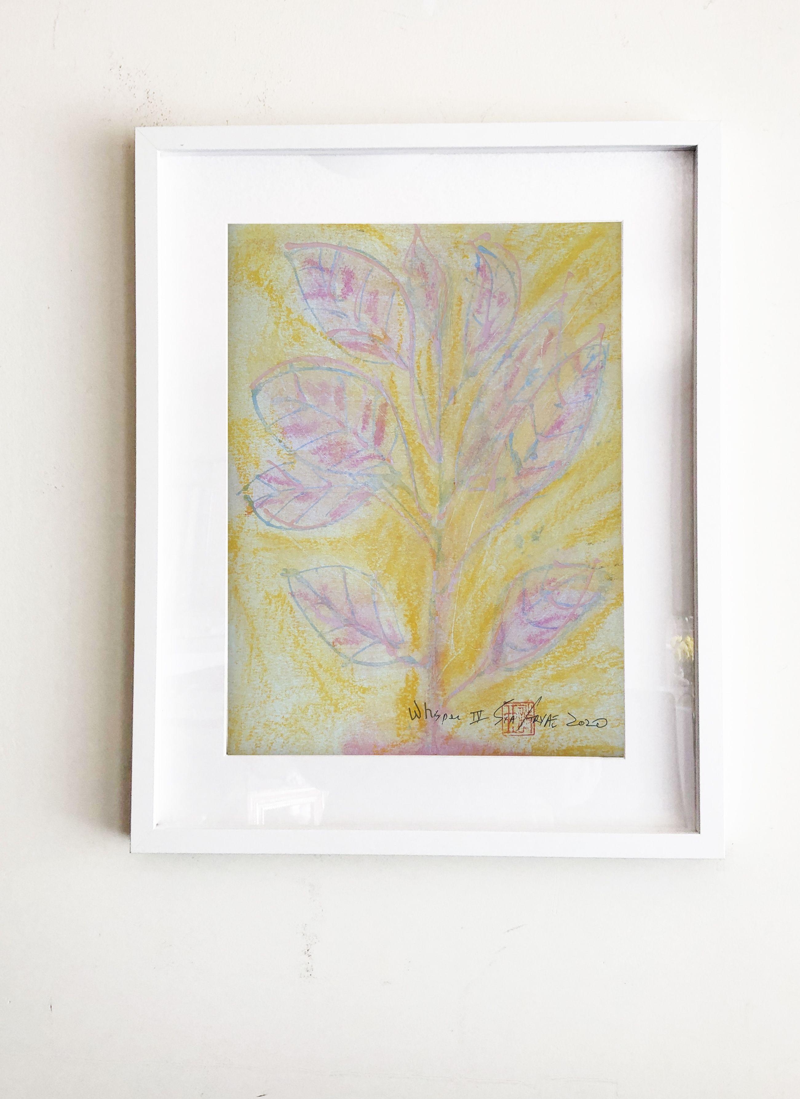 Sussurro.IV arte astratta botanica minimal con cornice, Pittura, Acrilico su carta - Painting di Sia Aryai