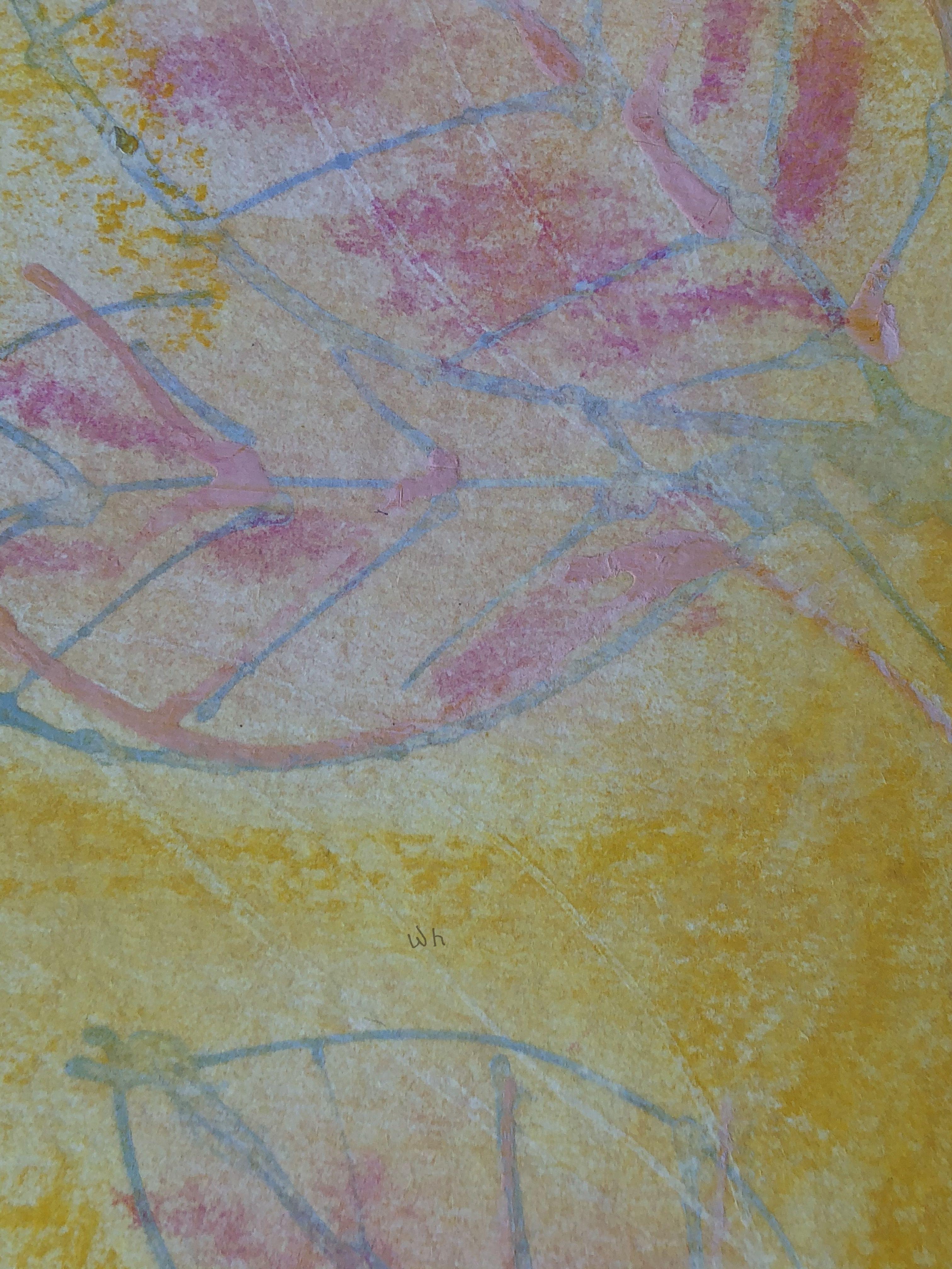 Sussurro.IV arte astratta botanica minimal con cornice, Pittura, Acrilico su carta - Abstract Painting Marrone di Sia Aryai
