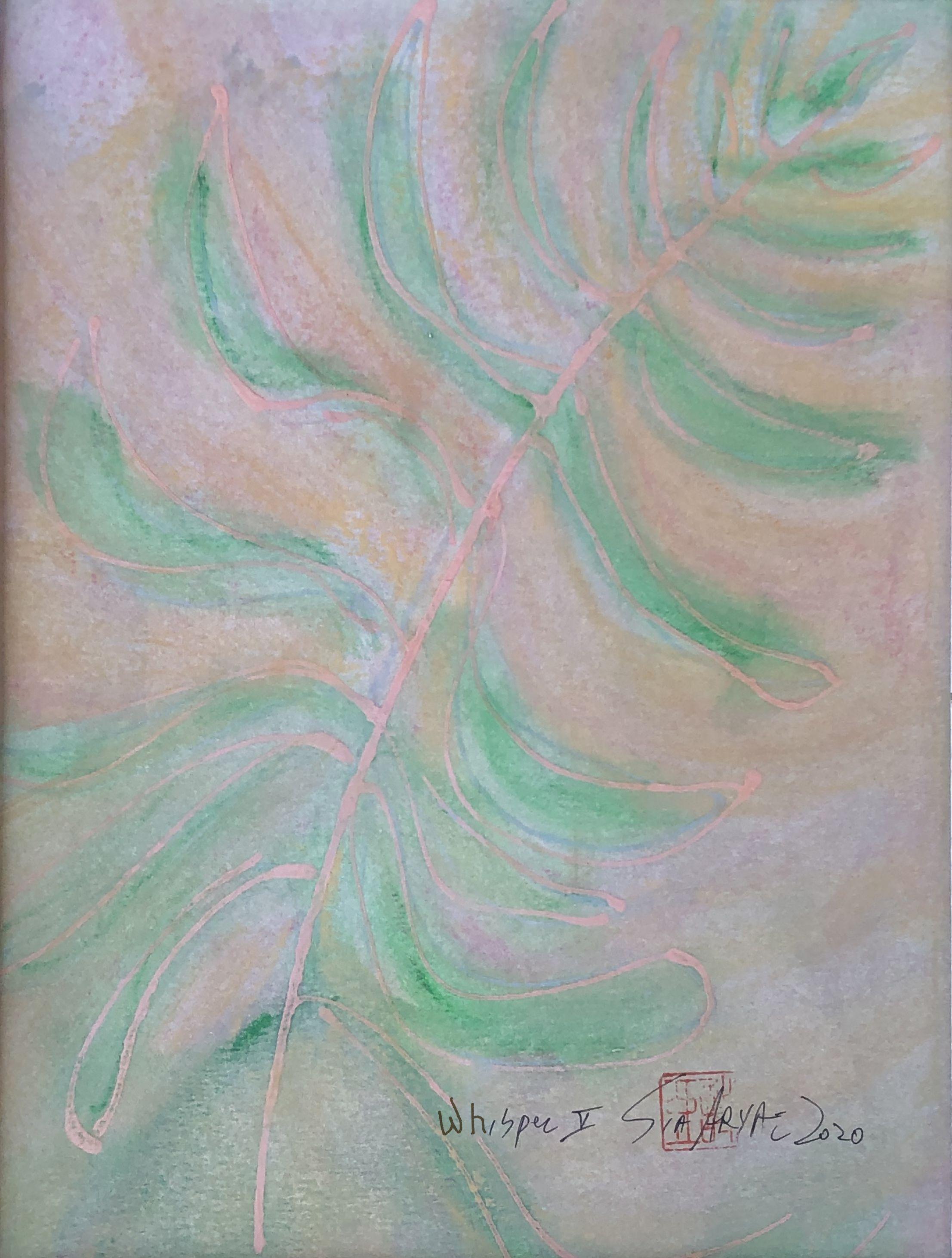 Sia Aryai Abstract Painting - Whisper.V Green leaf framed abstract painting, Painting, Acrylic on Paper