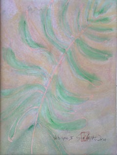 Whisper.V Green leaf framed abstract painting, Painting, Acrylic on Paper