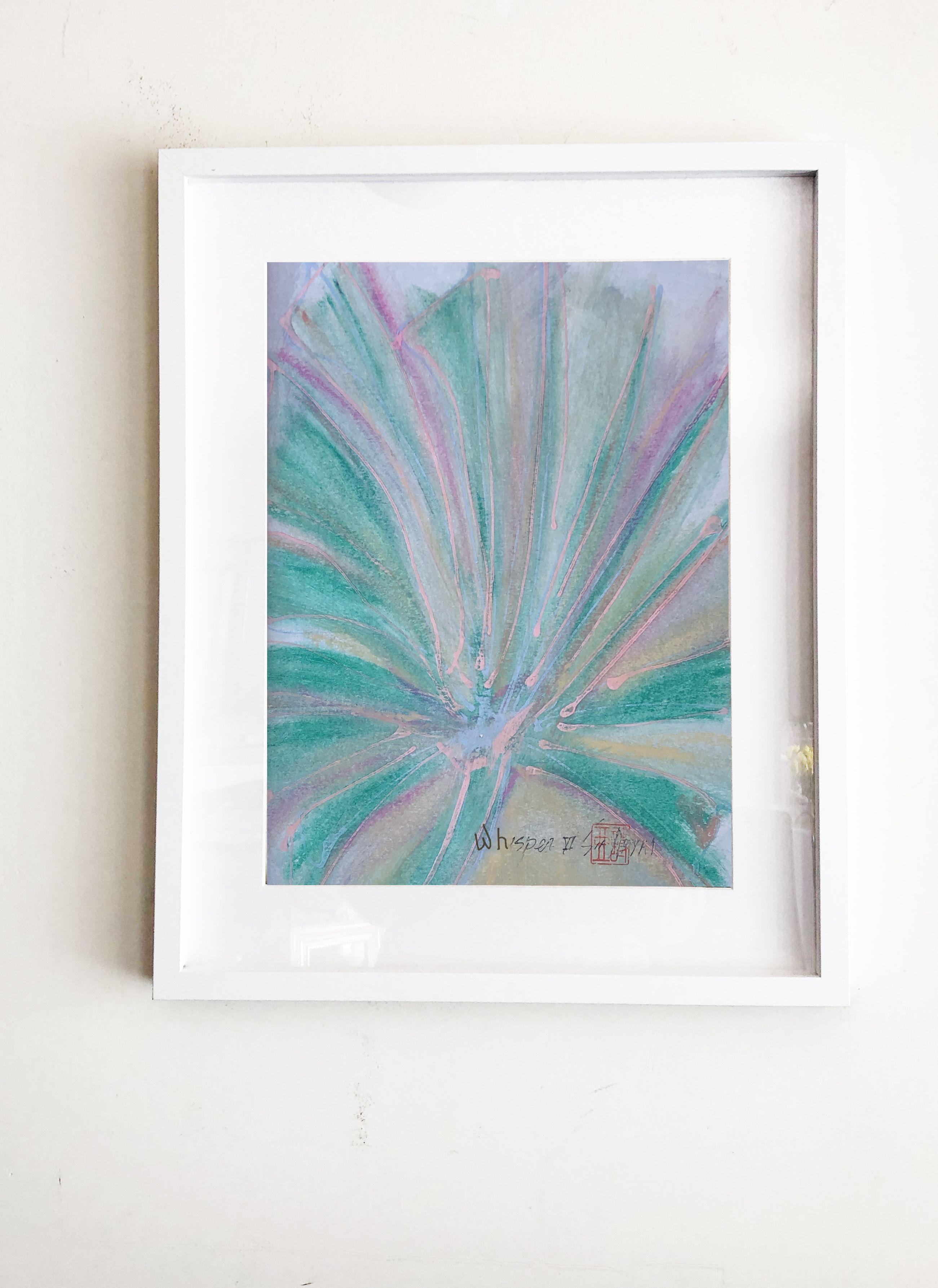 This lively original botanical abstract painting with   color of forest on hand cut heavy   stock brings restful and secure feeling to any home.   See the others in the series to create a dramatic grouping.   Painting is 8.5X10.5