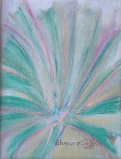 Abstraktes blattgrünes minimalistisches Gemälde, Acryl auf Papier