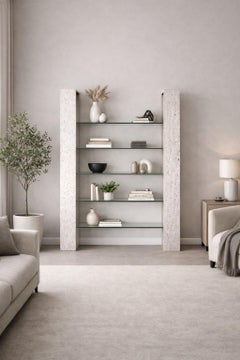 Sial Marble Shelf, Italian Travertine Marble, Glass, Luxury Design Bookshelves