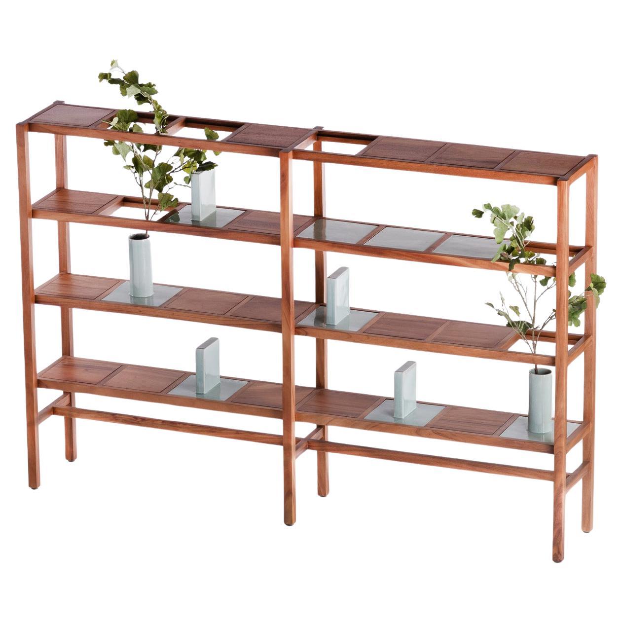 Bibliothèque Siam avec céladon « Plant Not Include », bois de coque de singe