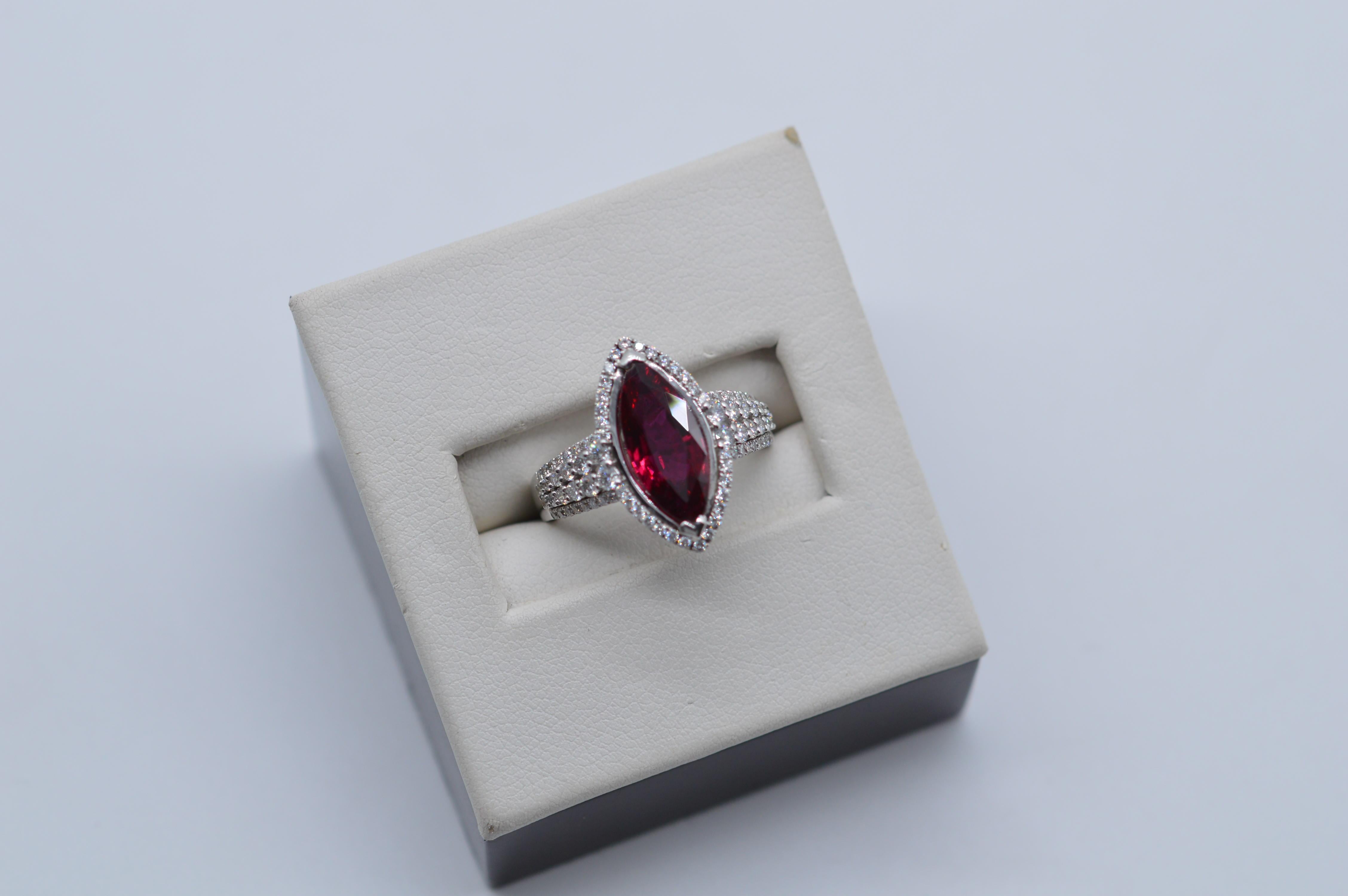 Siam Marquise Ruby Ring 2.95 Cts Heated C.Dunaigre Certified Unworn For Sale 4