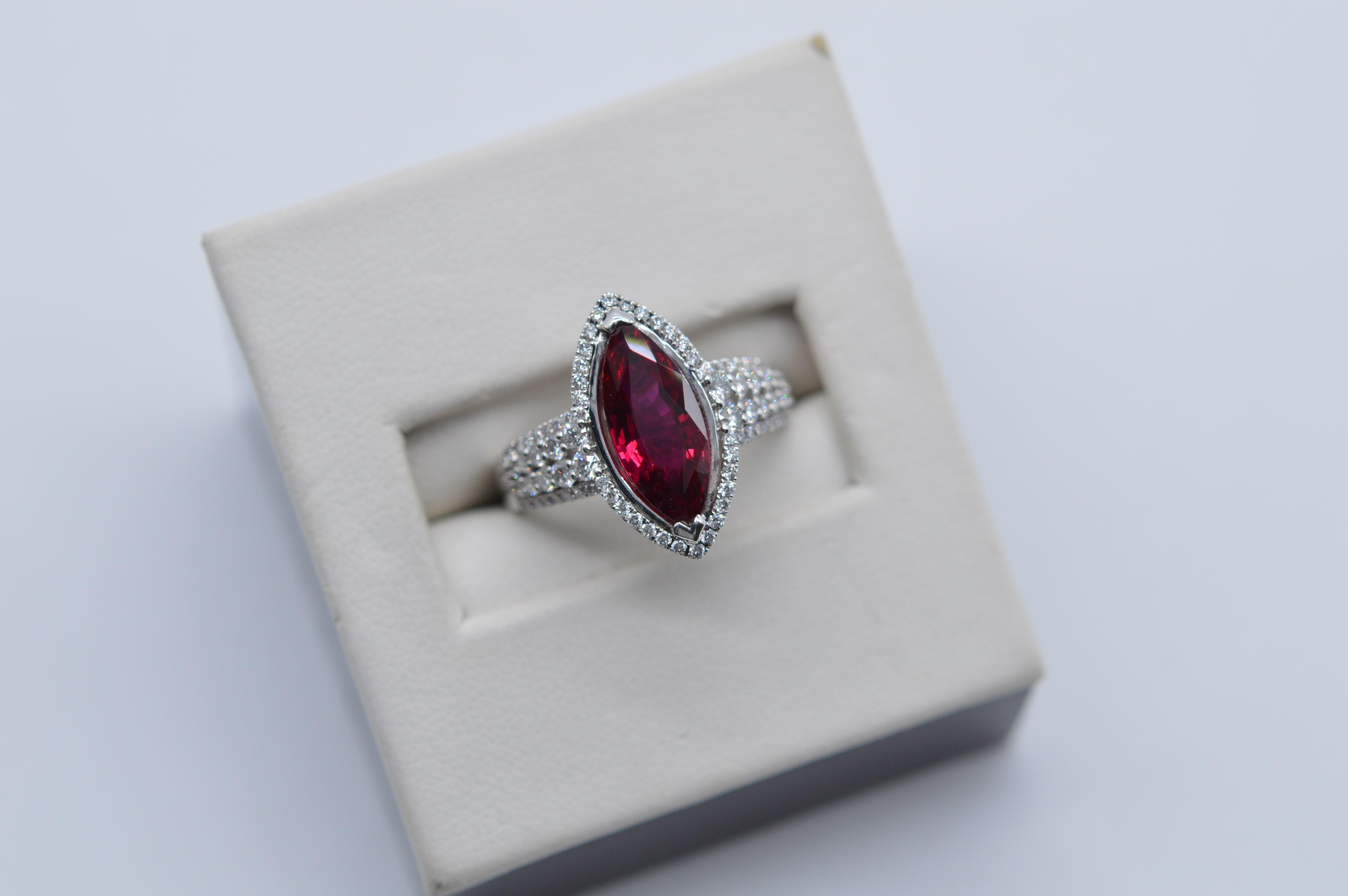Siam Marquise Ruby Ring 2.95 Cts Heated C.Dunaigre Certified Unworn For Sale 5