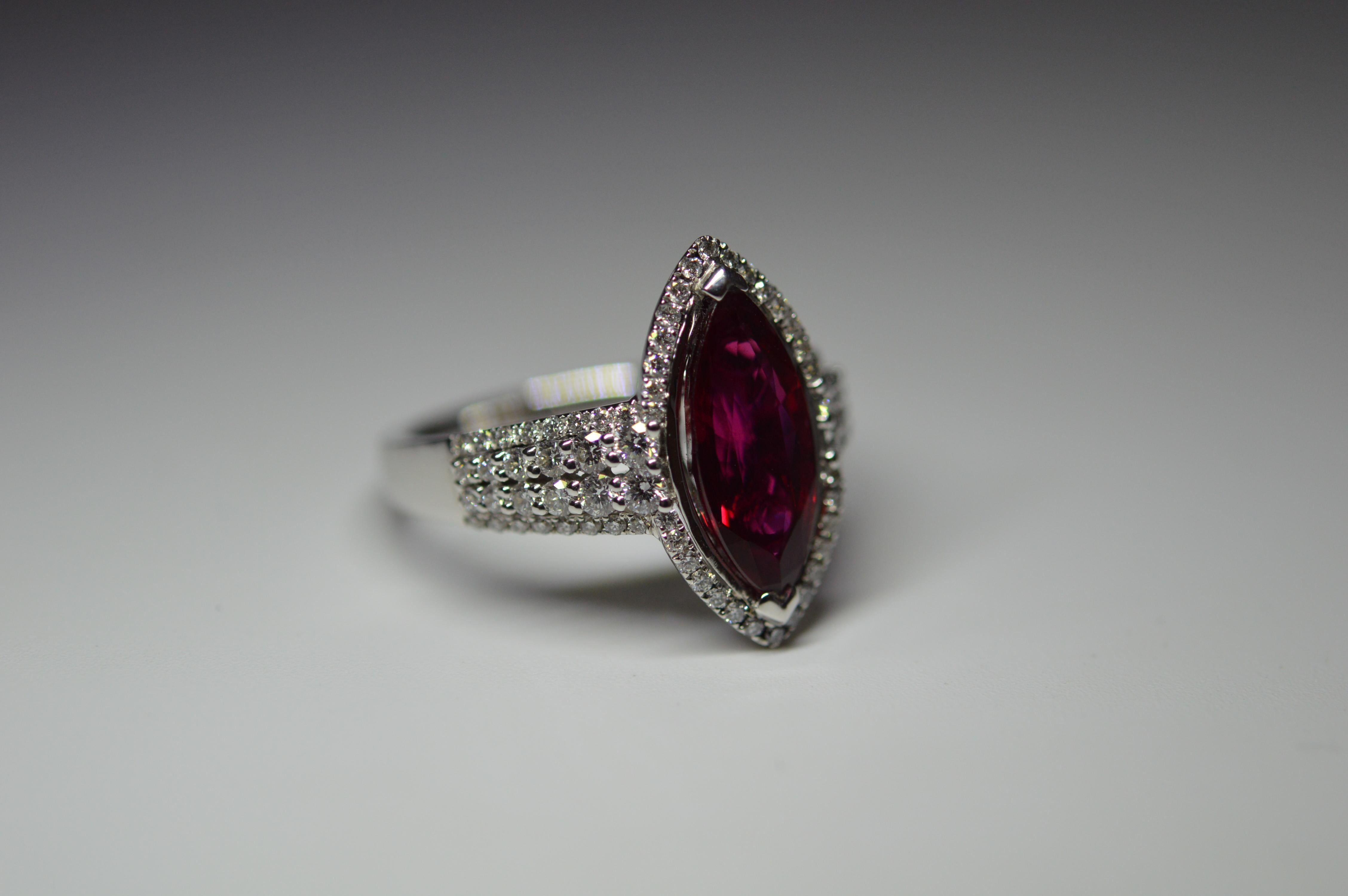 Siam Marquise Ruby Ring 2.95 Cts Heated C.Dunaigre Certified Unworn For Sale 6