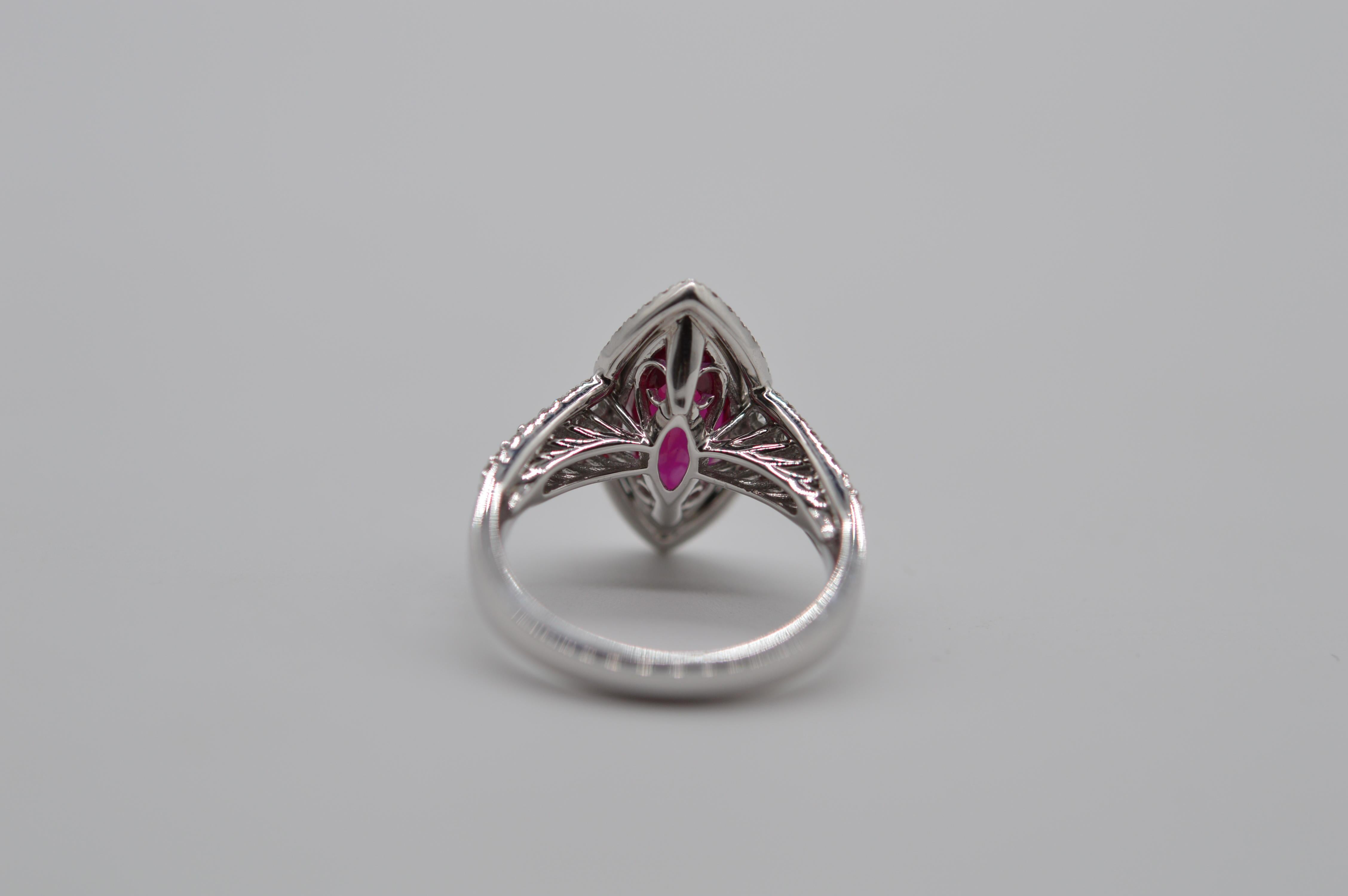 Siam Marquise Ruby Ring 2.95 Cts Heated C.Dunaigre Certified Unworn In New Condition For Sale In Geneva, CH