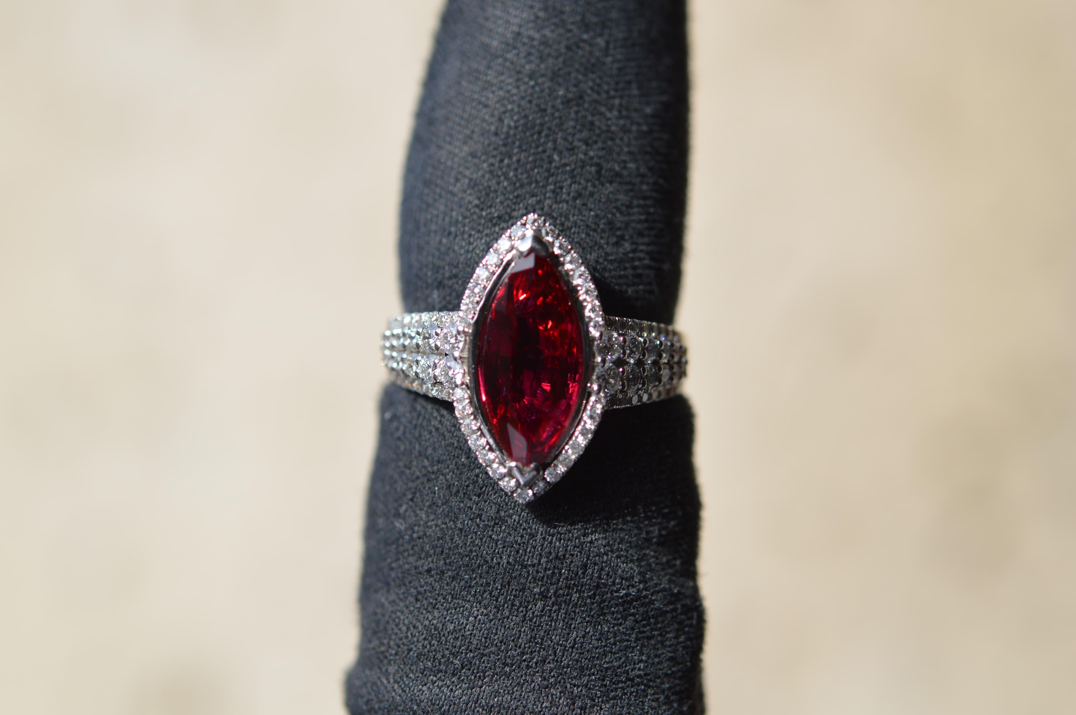 Siam Marquise Ruby Ring 2.95 Cts Heated C.Dunaigre Certified Unworn For Sale 3