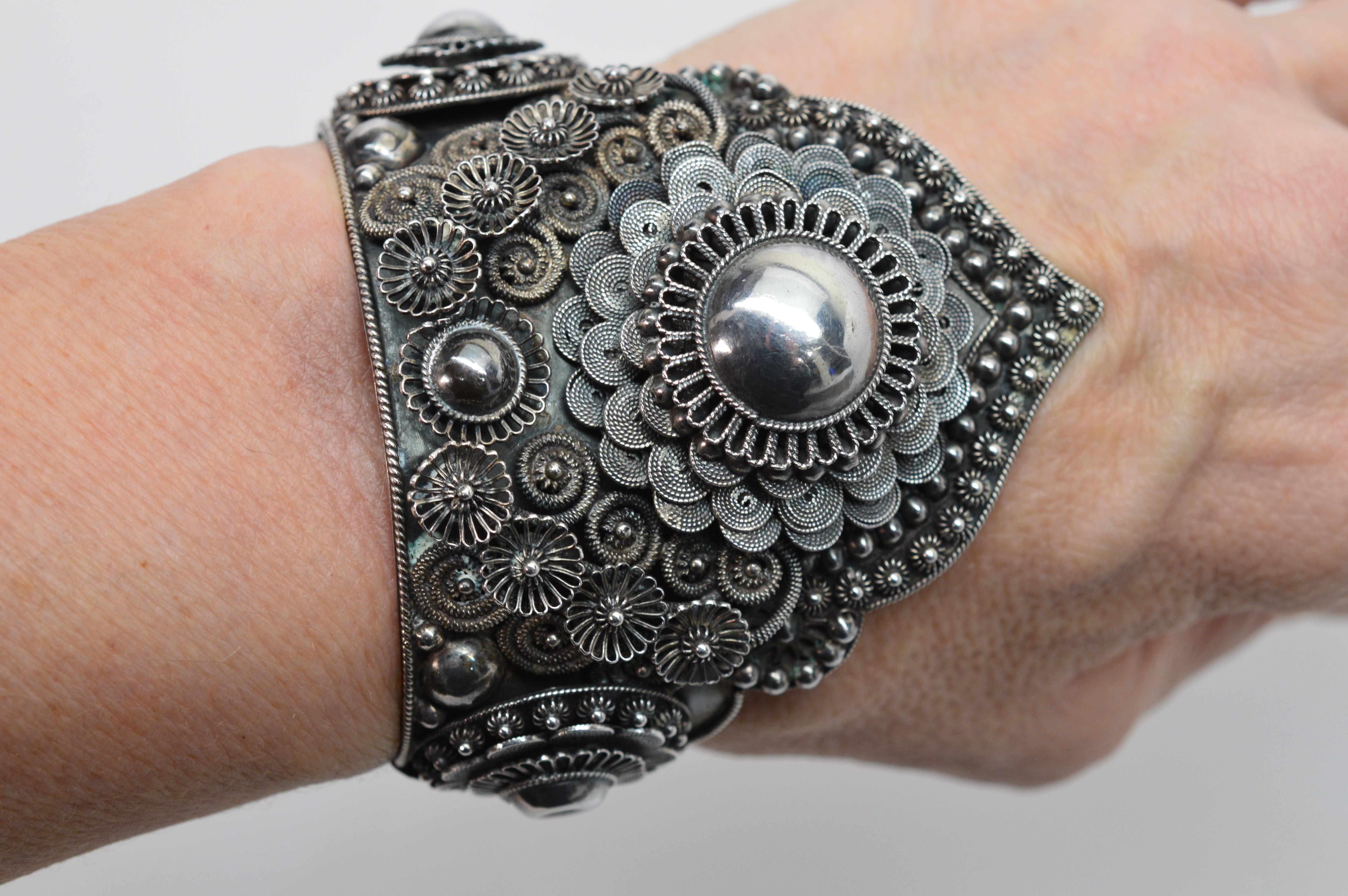 Women's Siam Silver Ornate Cuff Bracelet