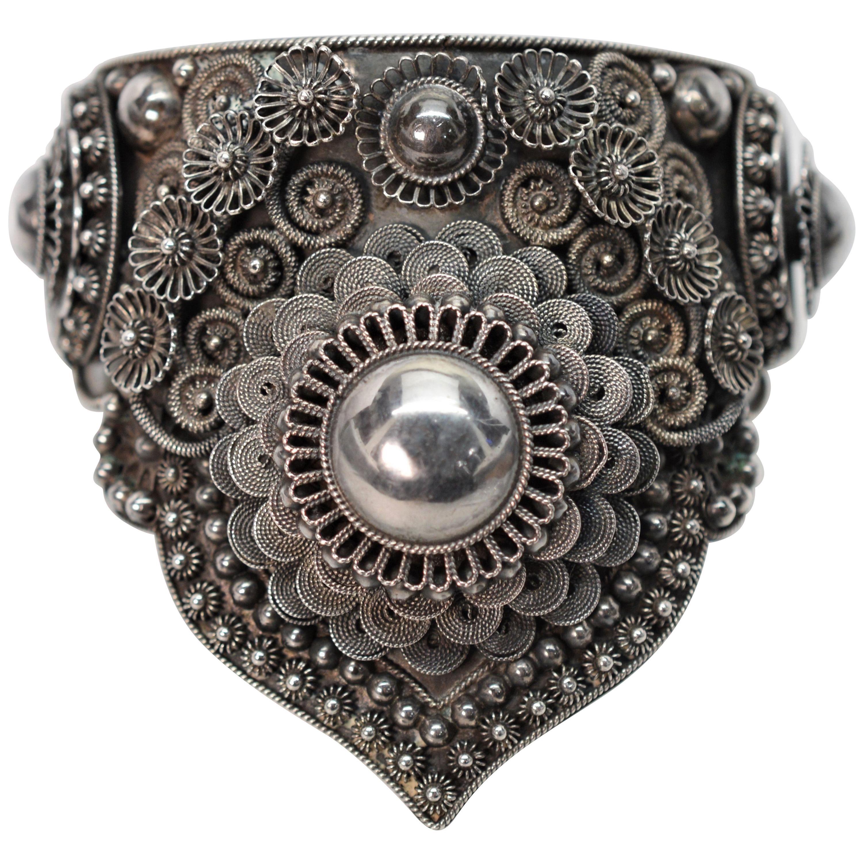 Siam Silver Ornate Cuff Bracelet