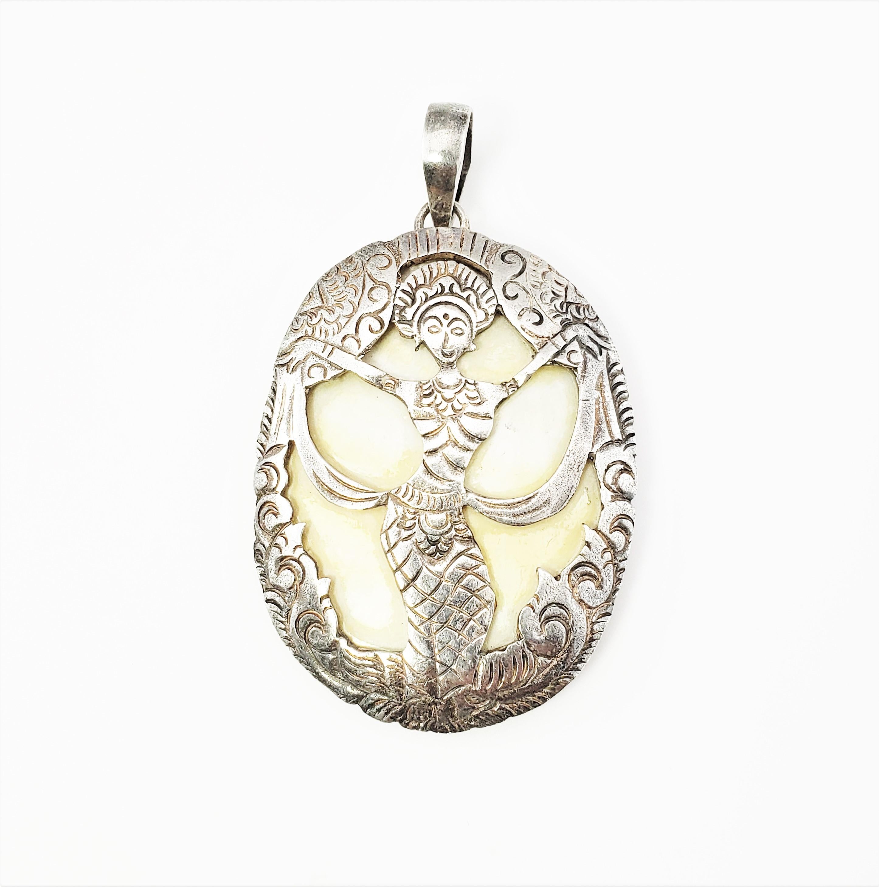 Siam Sterling Silver Overlay Shell Dancing Goddess Pendant For Sale 1