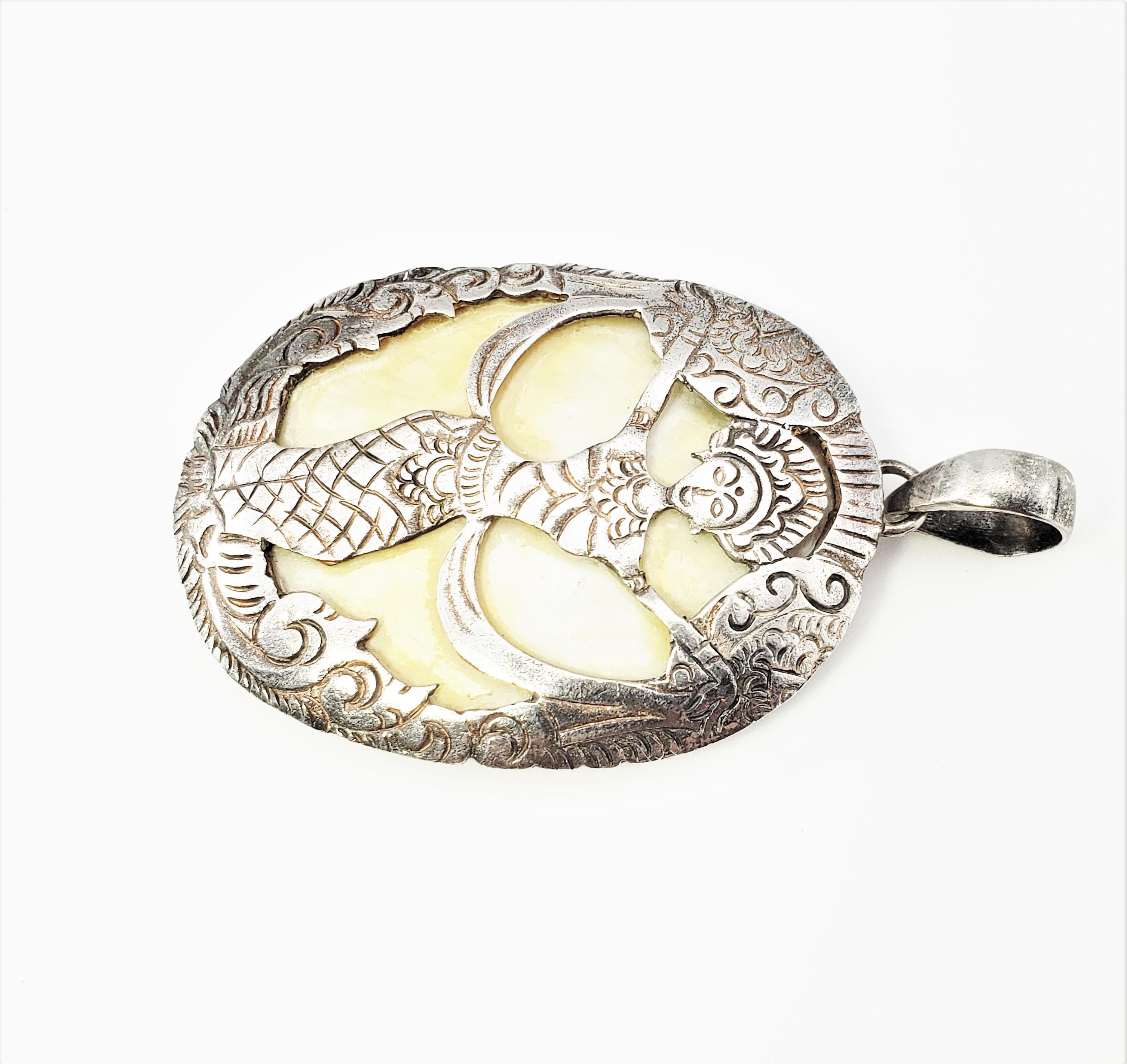 Siam Sterling Silver Overlay Shell Dancing Goddess Pendant For Sale 2