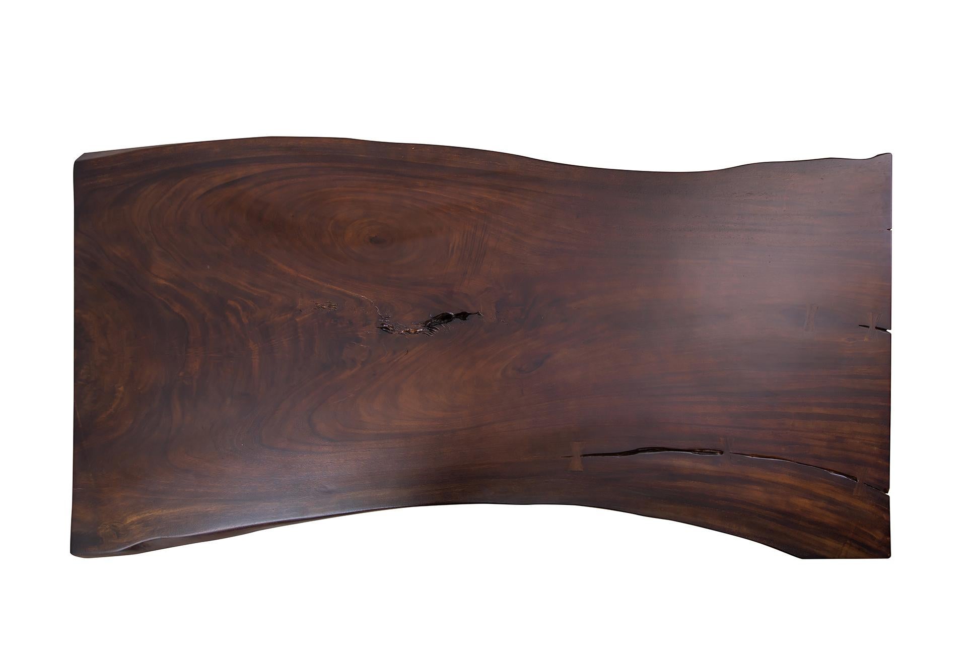 Hand-Crafted Siam Walnut/Acacia Live Edge Limited Edition Slab Table in Smooth Dark Chocolate For Sale
