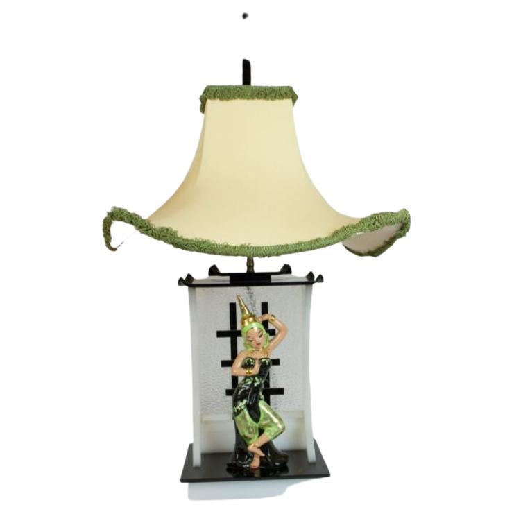 Siamese Dancer Moss Lamp with Original Shade For Sale
