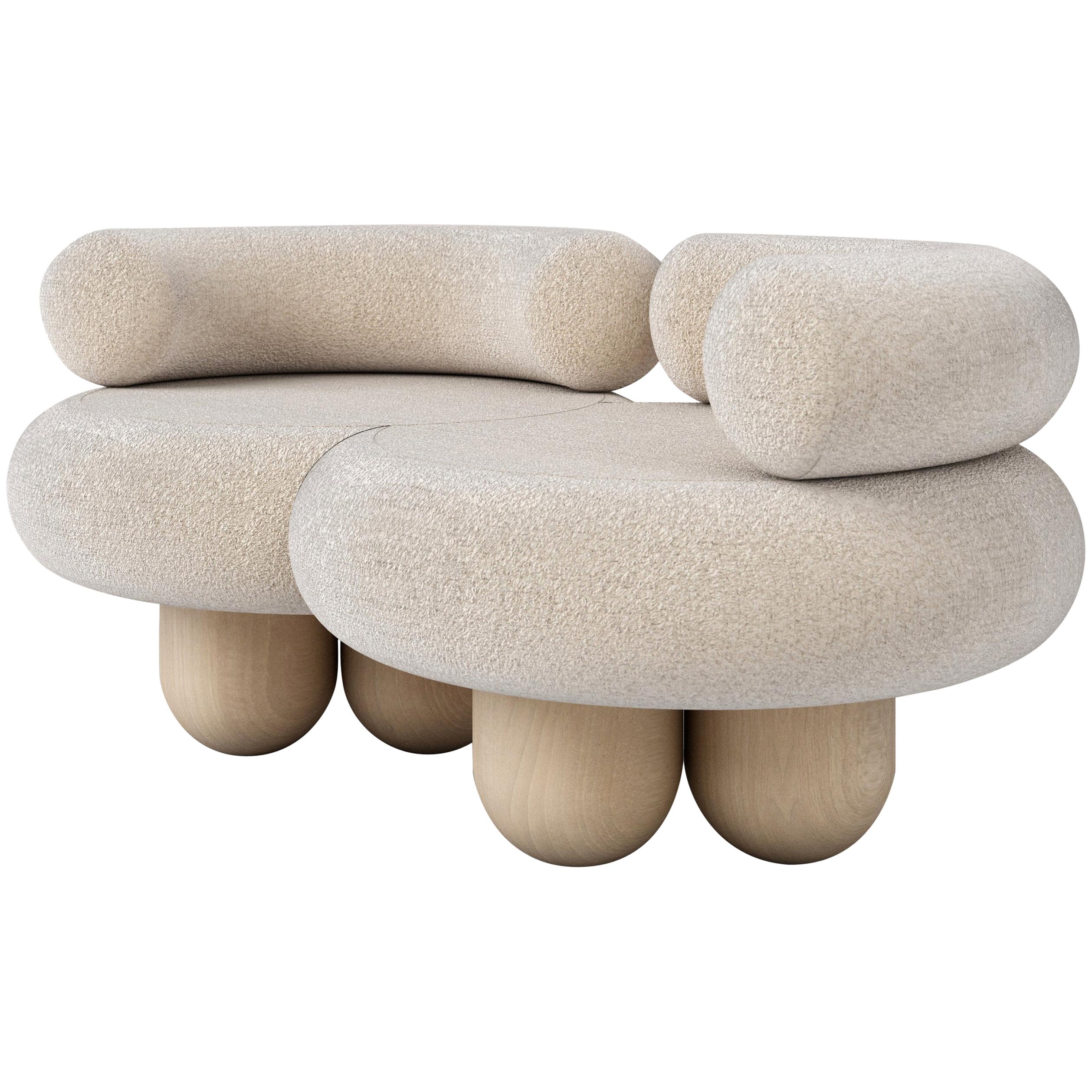 S Shape Light Beige Lamb Sofa with Double Backrest by Pietro Franceschini For Sale