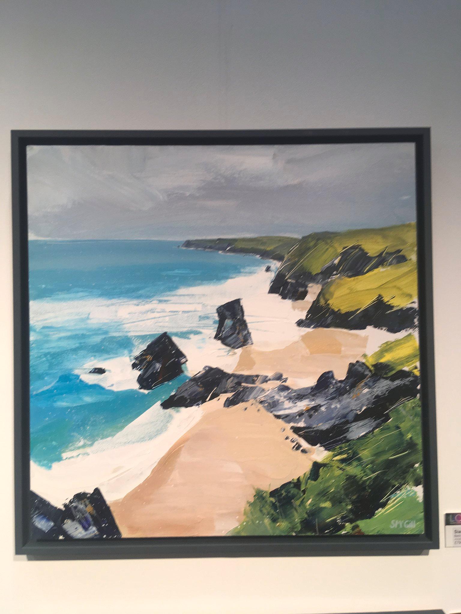 Bedruthan Steps II - contemporary seaside landscape, acrylic on board  - Contemporary Painting by Sian McGill
