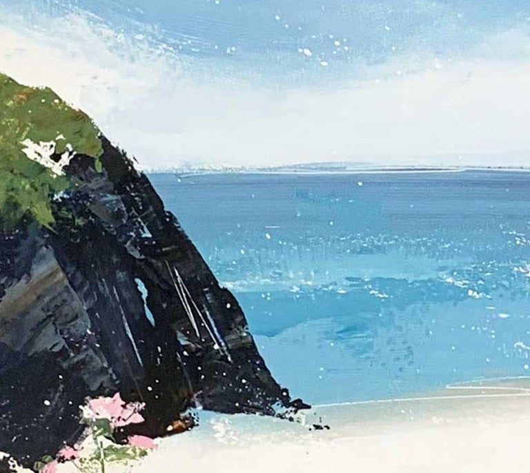 Cornish Coast - Contemporary Rural Landscape: Framed Acrylic Painting - Blue Landscape Painting by Sian McGill