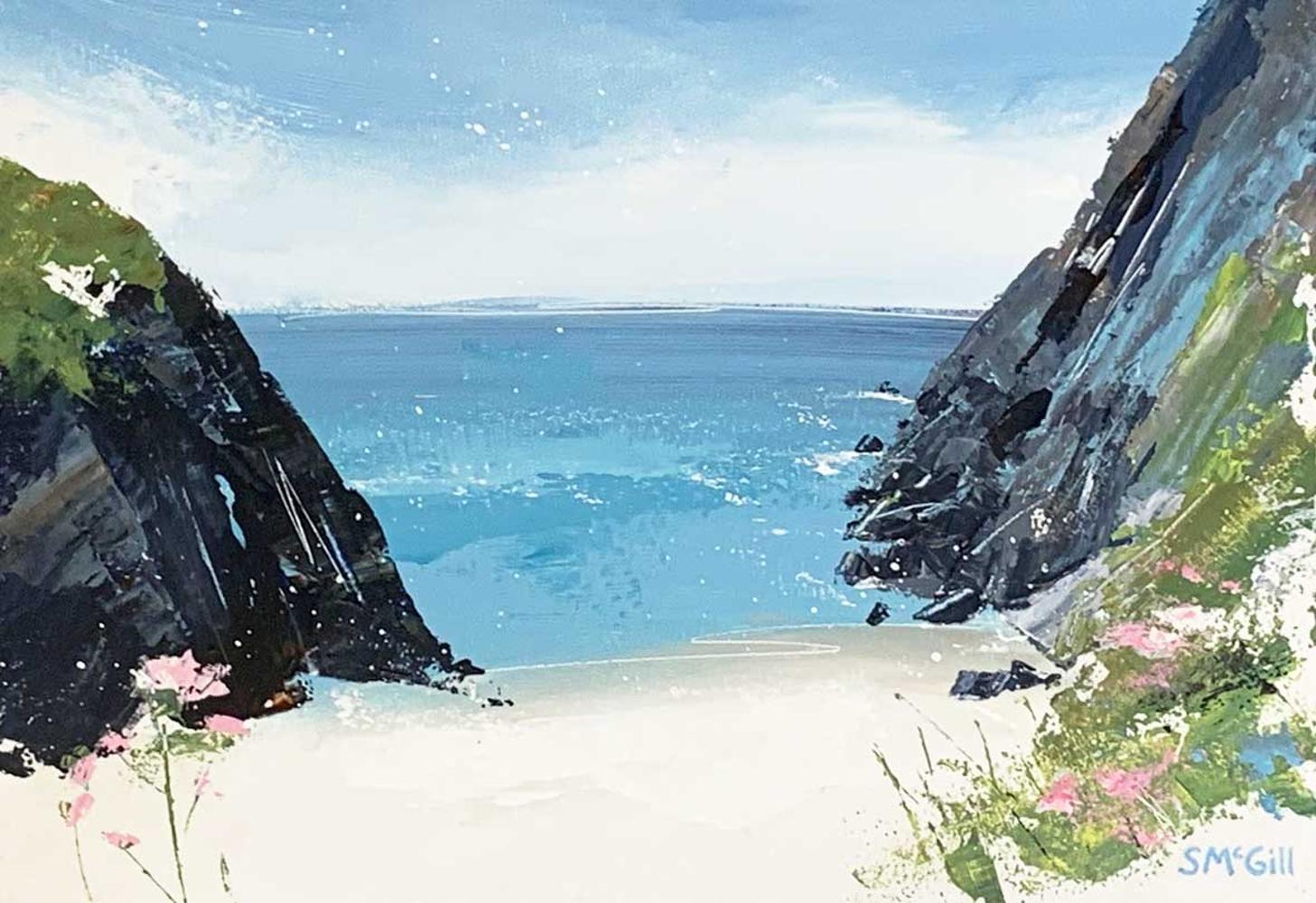 Cornish Coast - Contemporary Rural Landscape: Framed Acrylic Painting