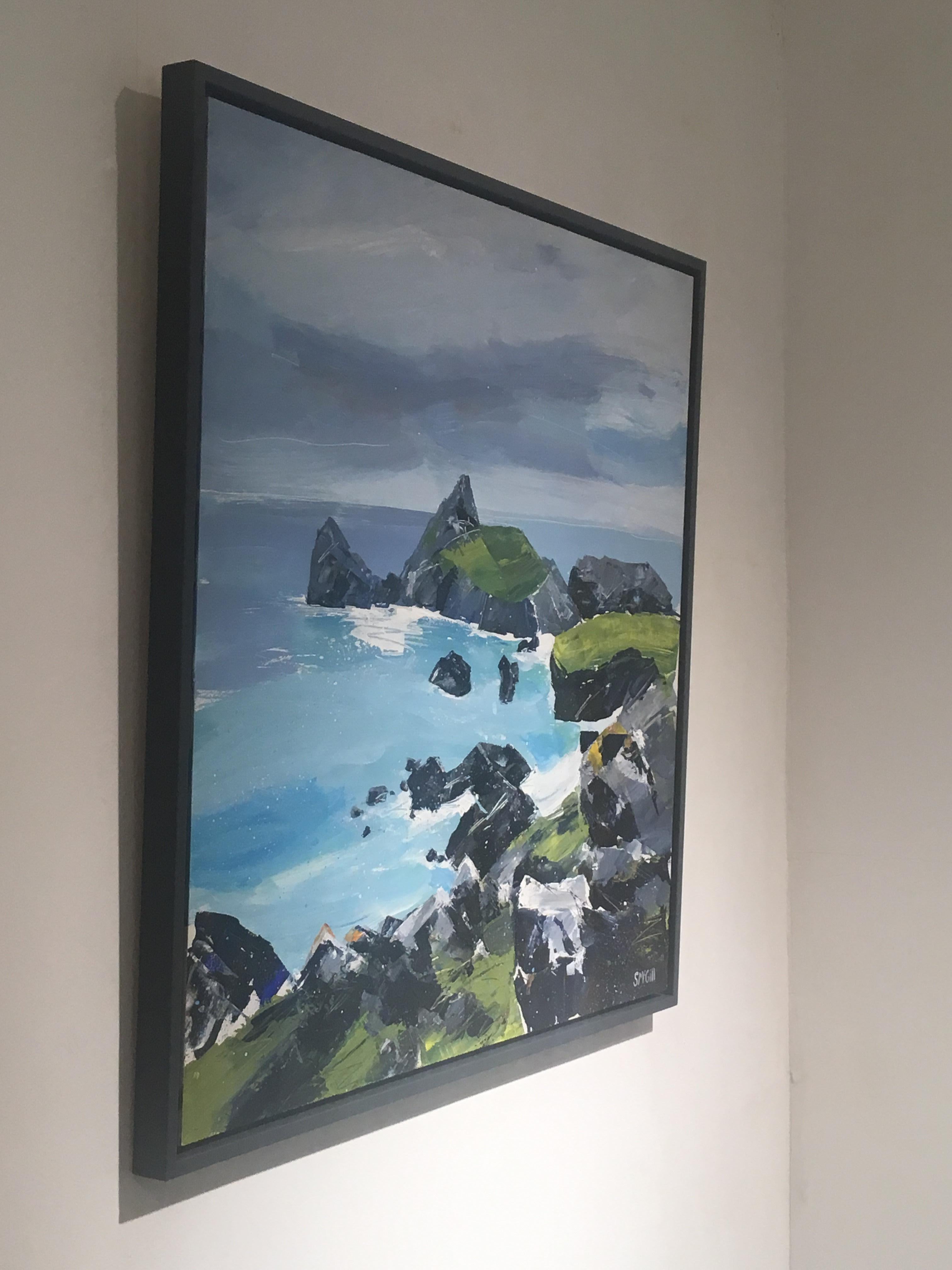 Kynance Cove II - landscape acrylic board framed coastline Cornwall - Contemporary Painting by Sian McGill