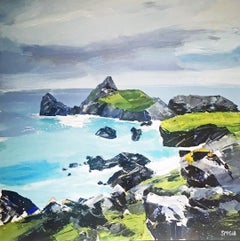 Kynance Cove II - landscape acrylic board framed coastline Cornwall