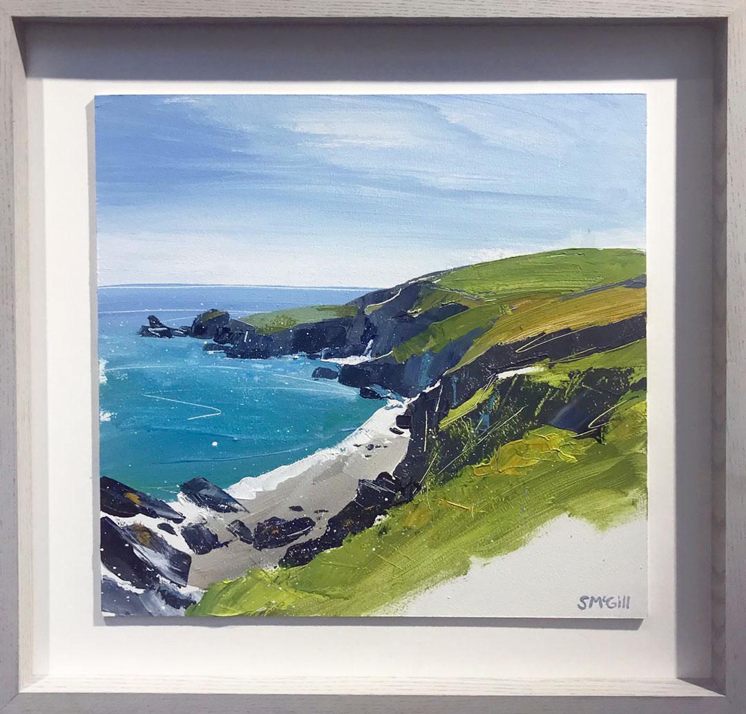 Lizard - contemporary seaside landscape, acrylic on board  - Painting by Sian McGill