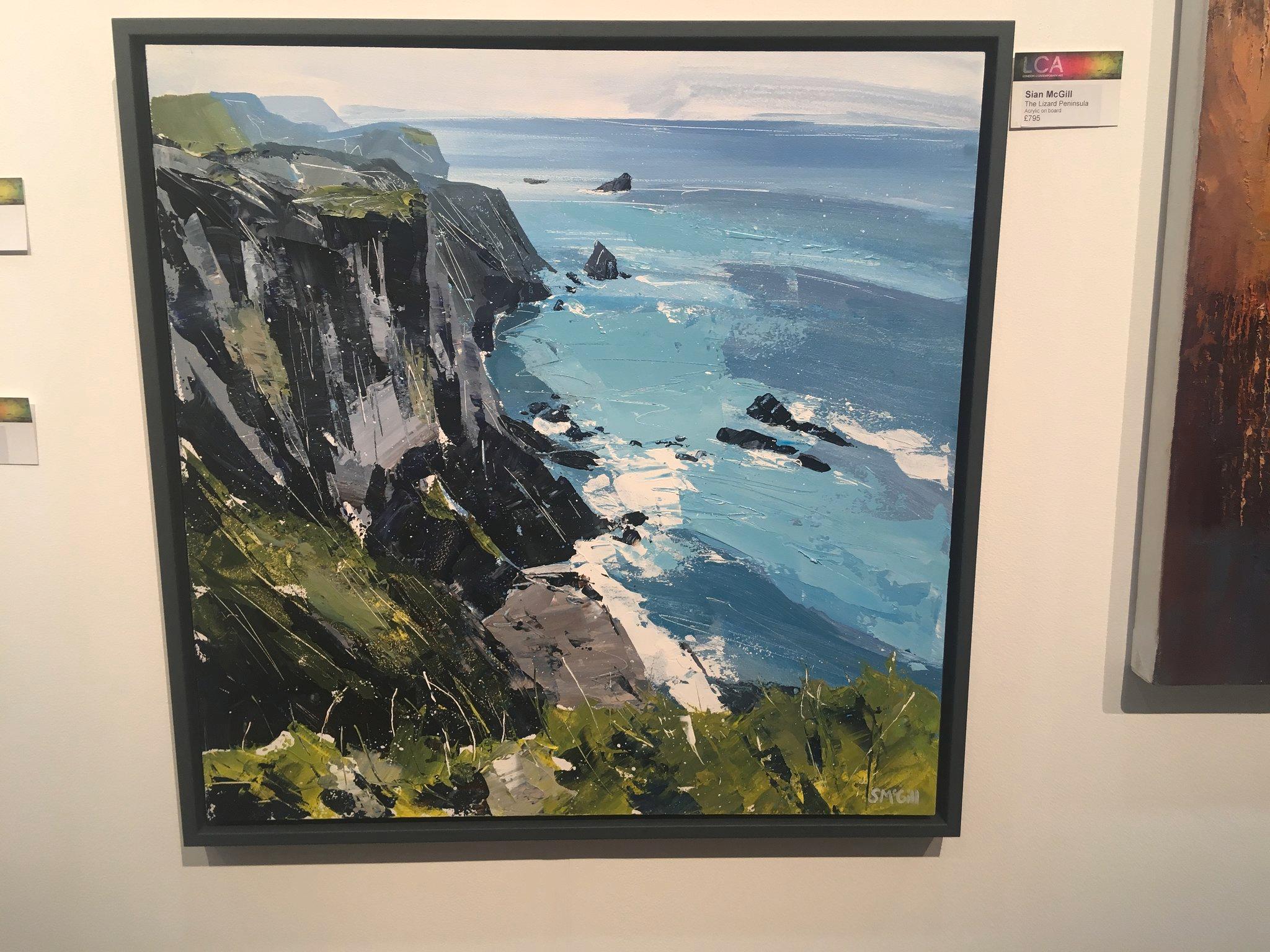 Lizard Peninsula - acrylic landscape coastline framed - Gray Landscape Painting by Sian McGill