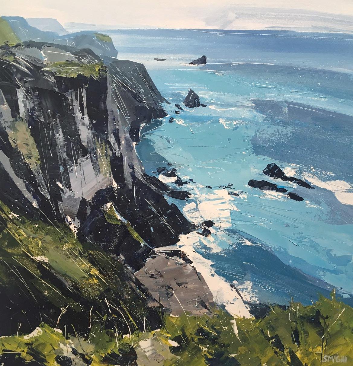Sian McGill Landscape Painting - Lizard Peninsula - acrylic landscape coastline framed