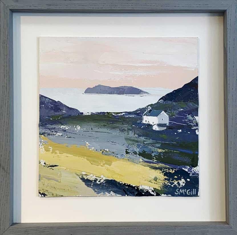 Llyn Peninsula - Contemporary Rural Landscape: Framed Acrylic Painting - Gray Landscape Painting by Sian McGill