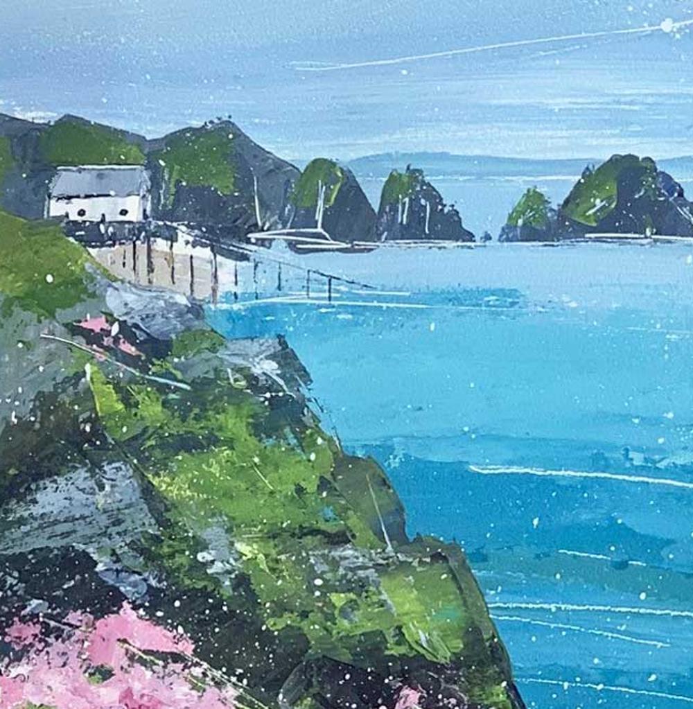 Mother Ivy's Bay - Contemporary British Coastal Scene: Acrylic on Board - Painting by Sian McGill