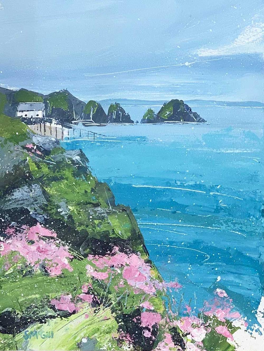 Sian McGill Figurative Painting - Mother Ivy's Bay - Contemporary British Coastal Scene: Acrylic on Board