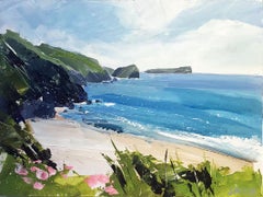 Mullion Cove - contemporary seaside landscape, acrylic on board 